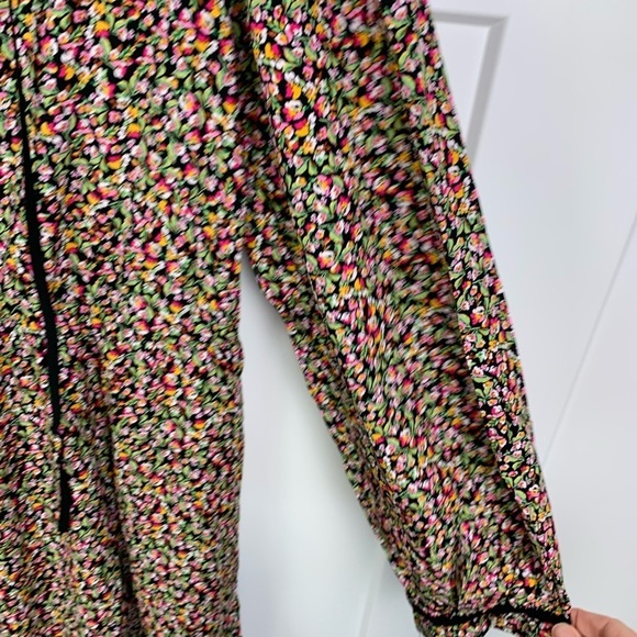 NWT J Crew Factory Size 14 Long Sleeve Tie Neck Dress Black Pink Floral - Picture 8 of 9